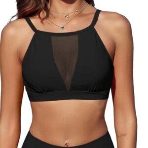 Bikini 18/20 Black 2 Pc Set Mesh Inset Swimsuit High Waist Ashley Stewart New